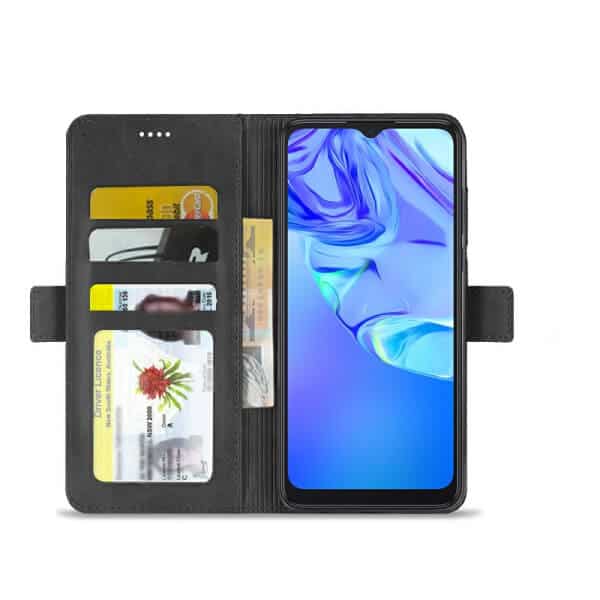 For TCL 305 Case RFID Blocking Retro Flip Premium Leather Card Holder Wallet Cover – (Black)