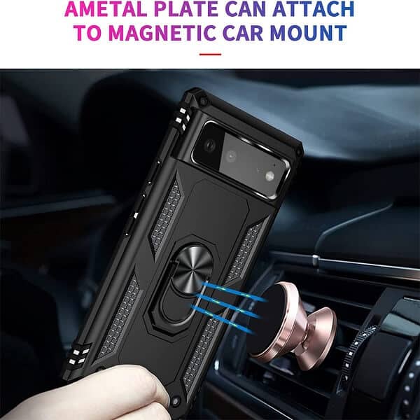 Google Pixel 6 Magnetic Ring Rugged Shockproof Case Heavy Duty Protective Back Cover (Clear)