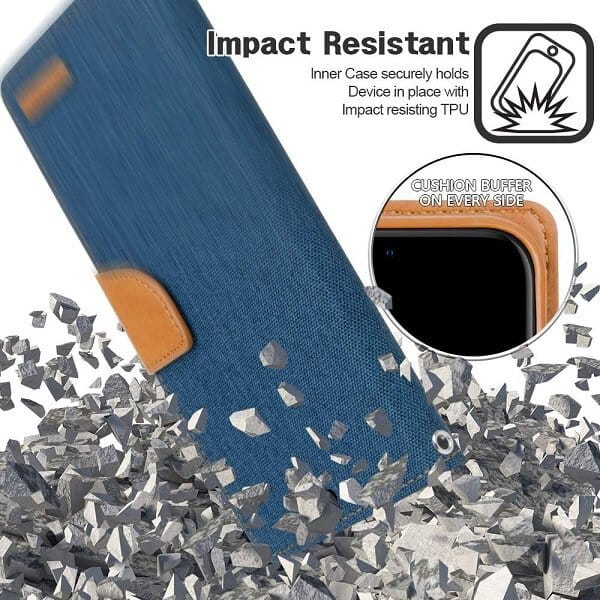 Goospery Canvas Apple iPhone XR Wallet Leather Case Denim Stand Flip Fabric Pouch Credit Card Slots Cover - Navy Blue