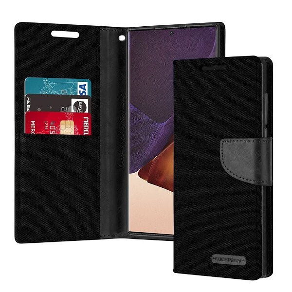 Goospery Samsung Galaxy Note 20 Ultra Canvas Wallet Flip Case Leather Card Slots Magnetic Cover (Black)