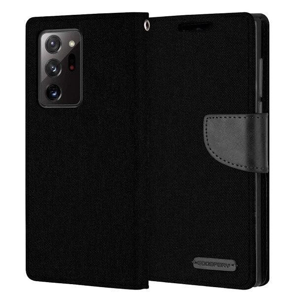 Goospery Samsung Galaxy Note 20 Ultra Canvas Wallet Flip Case Leather Card Slots Magnetic Cover (Black)