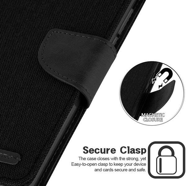 Goospery Samsung Galaxy Note 20 Ultra Canvas Wallet Flip Case Leather Card Slots Magnetic Cover (Black)