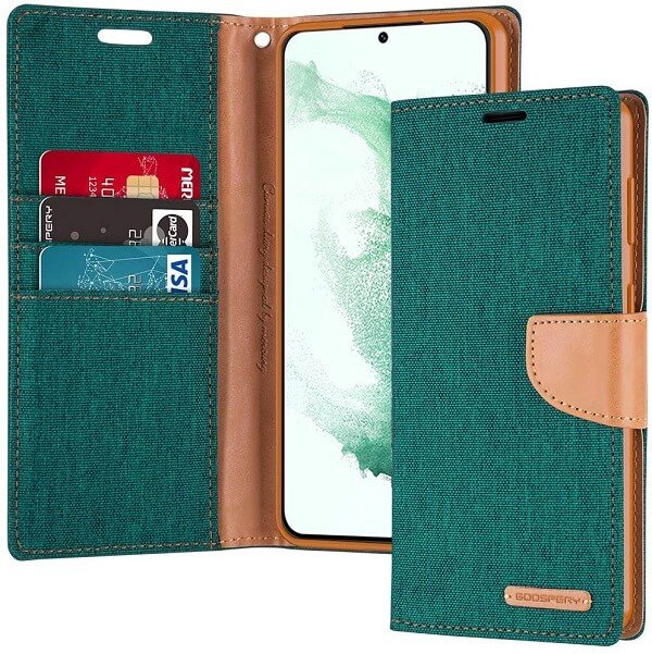 Goospery Canvas For Samsung Galaxy S22 | S22+ /S22 Plus | S22 Ultra Wallet Leather Case Denim Stand Flip Fabric Pouch Credit Card Slots Cover