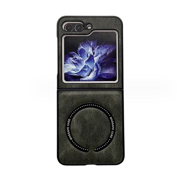 For Samsung Galaxy Z Flip5 Leather Pattern Magnetic MagSafe PU Back Phone Case Protective Cover