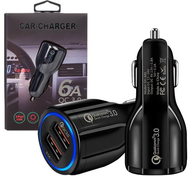 QC3.0 35W 2 USB Ports 6A Fast Charging Car Charger Quick Charge Mobile Phone Charger for iPhone Samsung Nokia Oppo Moto Google