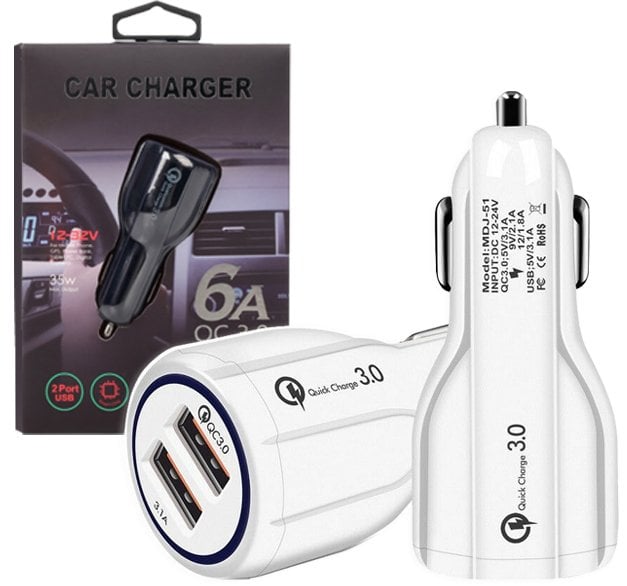 QC3.0 35W 2 USB Ports 6A Fast Charging Car Charger Quick Charge Mobile Phone Charger for iPhone Samsung Nokia Oppo Moto Google