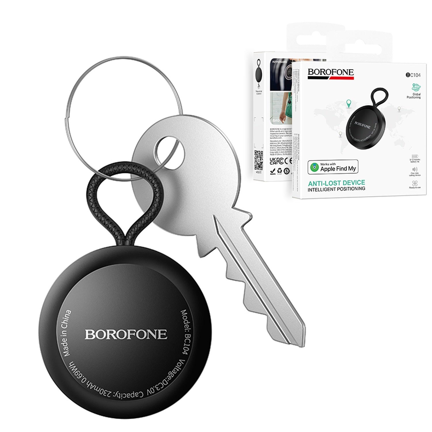 Borofone BC104 Anti-Lost Device with Apple Find My – Intelligent GPS Positioning Tracker for Keys, Bags, Luggage, and Vehicles – Smart Locator