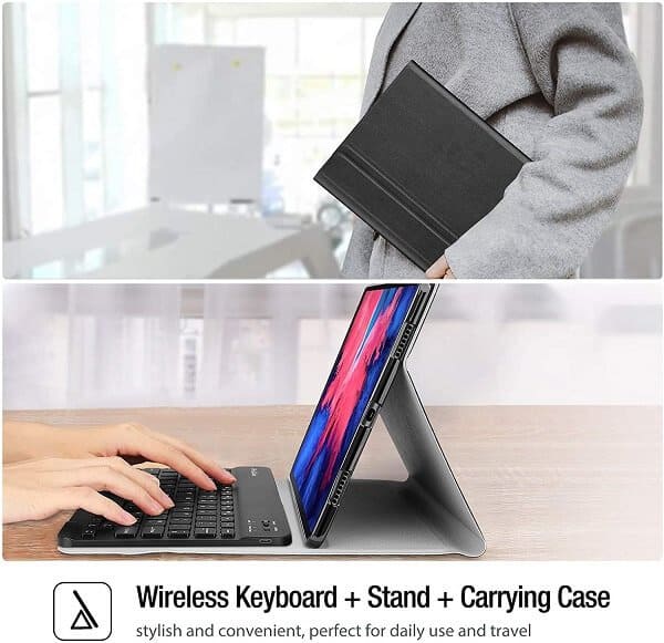 For Lenovo Tab P11 2nd gen TB350 11.5 inch Wireless Bluetooth Keyboard Case Folio Leather Smart Magnetically Detachable Cover (Black)