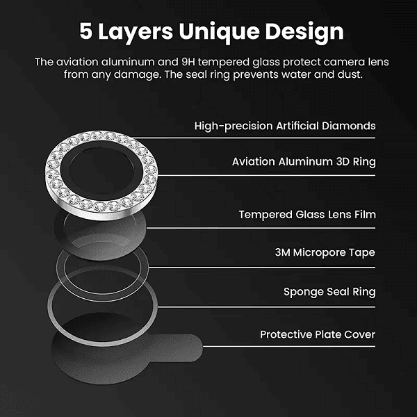 Metal Individual Ring Cover Tempered Glass Diamond Camera Lens Protector For Apple iPhone 13Pro13Pro Max