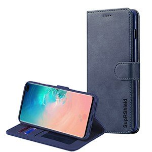Samsung Galaxy S10 Plus Wallet Leather Card Holder Flip Case Cover (Navy Blue)