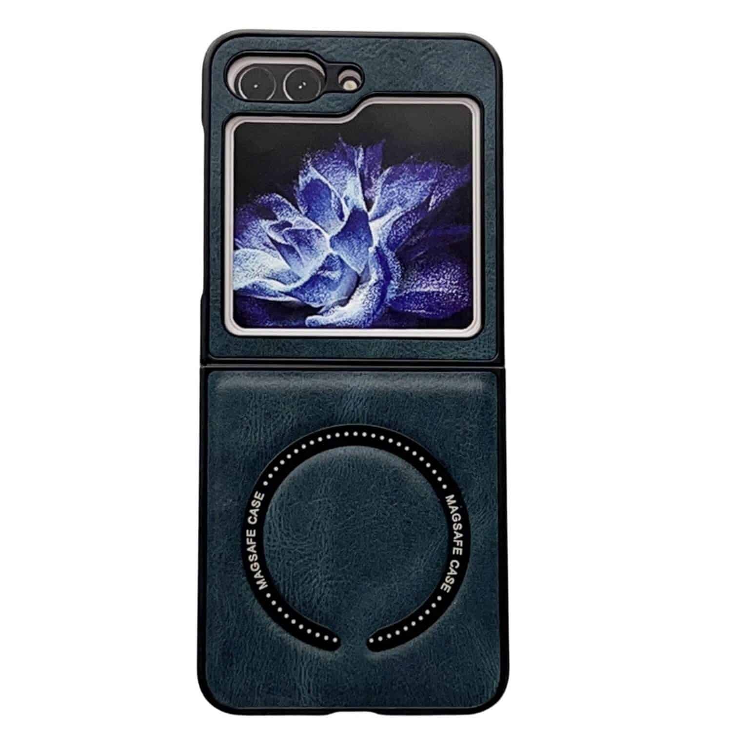 For Samsung Galaxy Z Flip5 Leather Pattern Magnetic MagSafe PU Back Phone Case Protective Cover