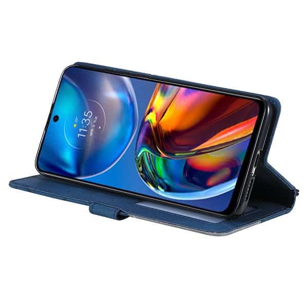 Motorola Moto E32 SupRShield Wallet Leather Card Holder Flip Protective Shockproof Magnetic Case Cover (Navy Blue)