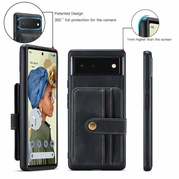 JEEHOOD For Google Pixel 7 Pro Wallet Leather Case with Detachable Ultra Slim RFID Blocking Back Card Holder (Black)