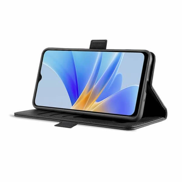 Oppo A17 SupRShield Wallet Leather Card Holder Flip Protective Shockproof Case Cover (Black)
