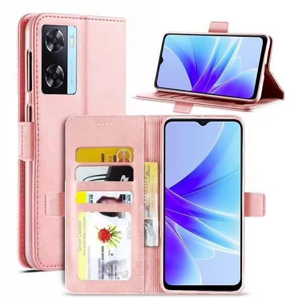Oppo A57S A57 5G Wallet Case Flip Leather Card Slots Magnetic Stand Cover (Rose Gold)