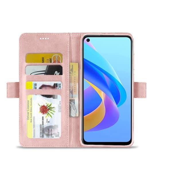 Oppo A76 SupRShield Wallet Leather Card Holder Flip Protective Shockproof Magnetic Case Cover (Rose Gold)