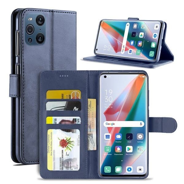 Oppo Find X3 Pro Wallet Case Flip Leather Card Slots Cover (Navy Blue)