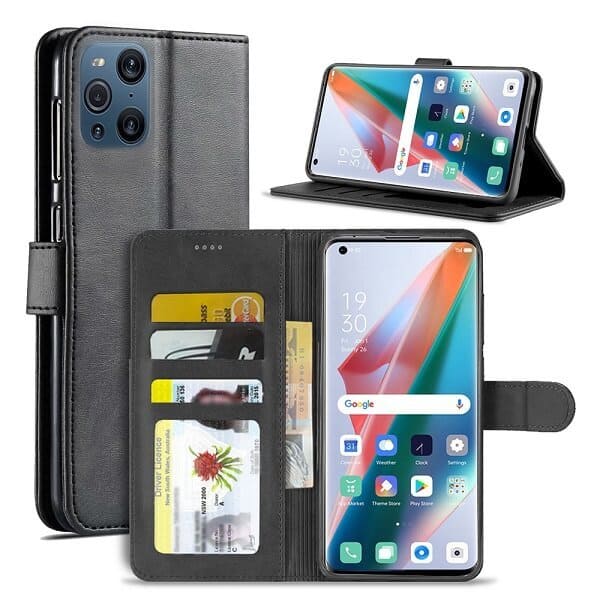 Oppo Find X3 Pro Wallet Case Flip Leather Card Slots Shockproof Cover (Black)