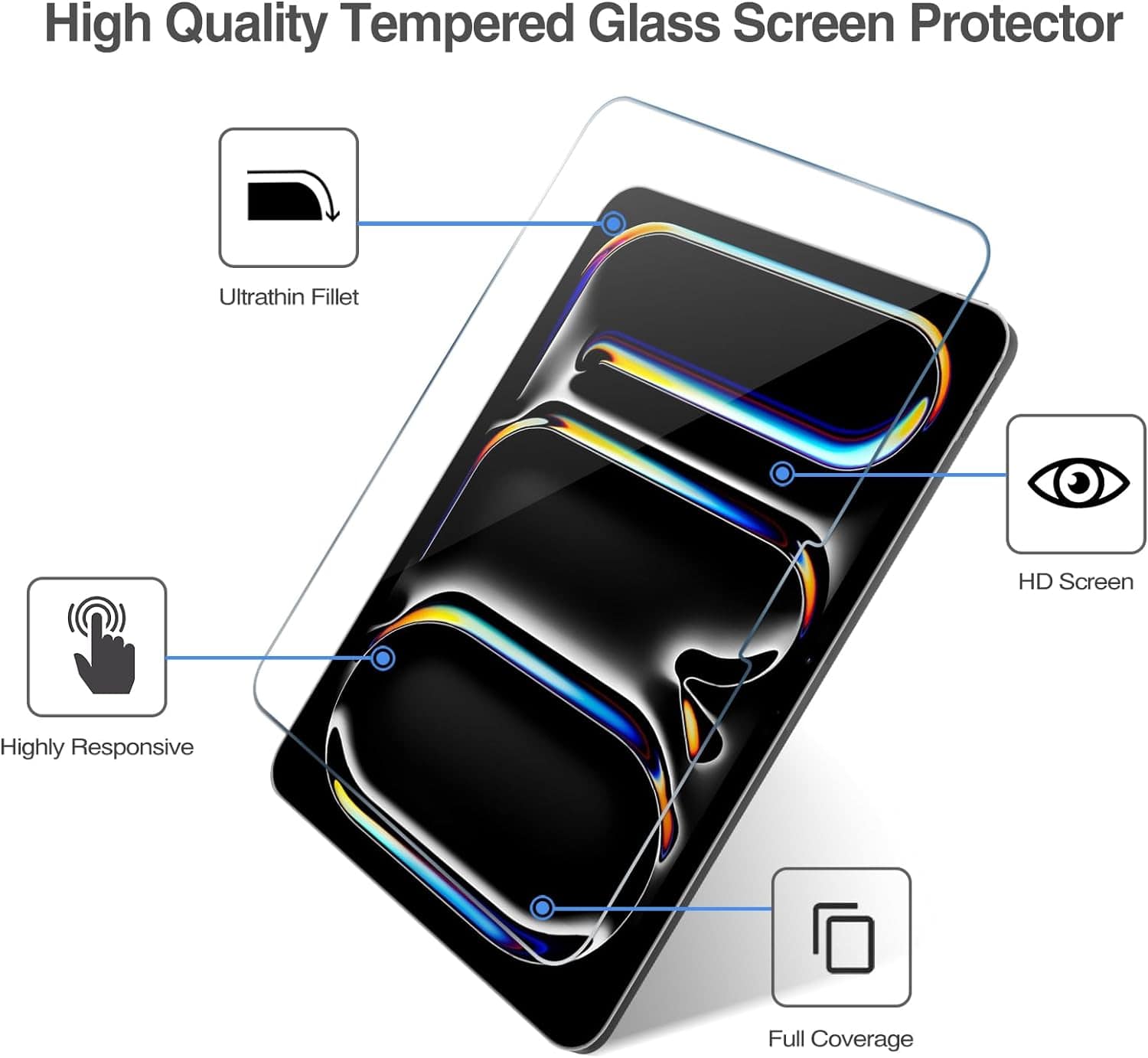 (2 Pack) For iPad Air 13 inch 2024 Pro 13 inch 2024 Tempered Glass Screen Protector