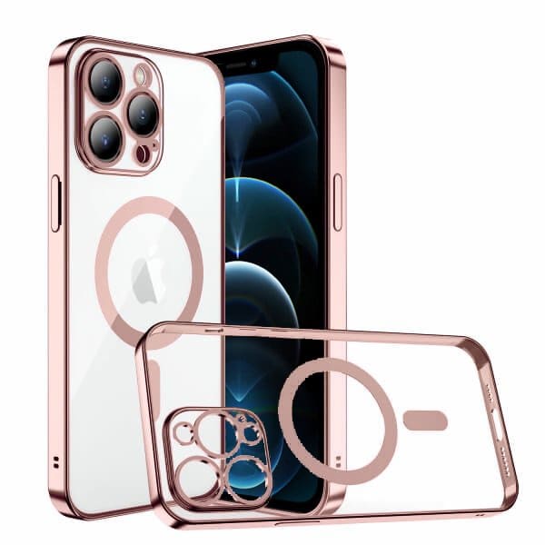 For Apple iPhone 12 Pro Max MagSafe Magnetic Case with HaloLock Shockproof Military Grade Protection Scratch Resistant Back Clear Protective Cover (Rose Gold)