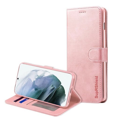 Samsung Galaxy S21 5G SupRShield Wallet Leather Card Holder Flip Protective Shockproof Magnetic Case Cover (Rose Gold)