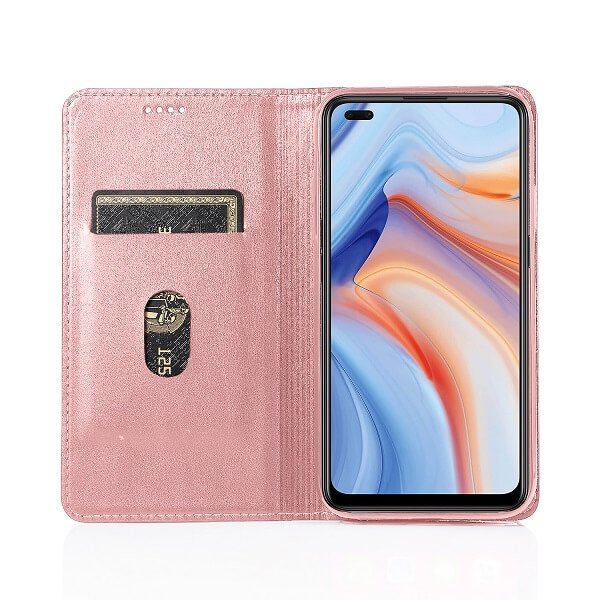 Oppo Reno4 5G Wallet Case Flip Leather Card Slots Pocket Magnetic Stand Cover (Rose Gold)