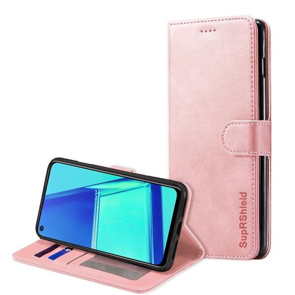 Oppo A52 Wallet Flip Case SupRShield Leather Stand Magnetic Cover (Rose Gold)