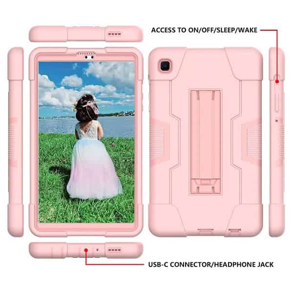 Samsung Galaxy Tab A7 Lite 8.7 inch SM-T220 T225 Tablet Case Shockproof Kids Friendly Rugged Hybrid Heavy Duty Kickstand Cover (Rose Gold)