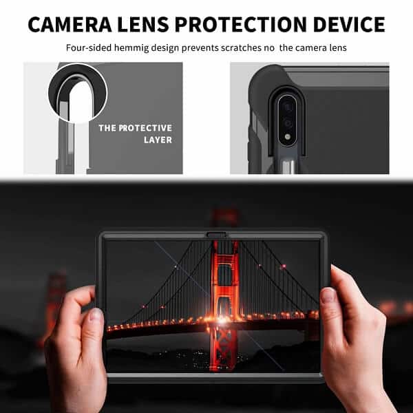 For Samsung Galaxy Tab S7 FE 2021 12.4 Inch SM-T730 T736B With S-Pen Holder Military Grade Rotating Case TPU Shockproof Multi-Layer Protective Kickstand Cover (Black)