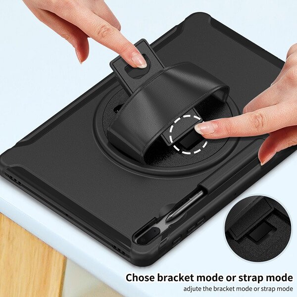For Samsung Galaxy Tab S7 FE 2021 12.4 Inch SM-T730 T736B With S-Pen Holder Military Grade Rotating Case TPU Shockproof Multi-Layer Protective Kickstand Cover (Black)
