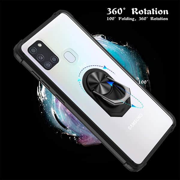 Samsung Galaxy A21S Shockproof Ring Case Magnetic Car Mount Holder Back Cover (Clear)