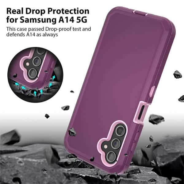 Samsung Galaxy A14 5G Case Drop Resistant Defender Tradies Heavy Duty Rugged Shockproof Tough Cover (Purple)