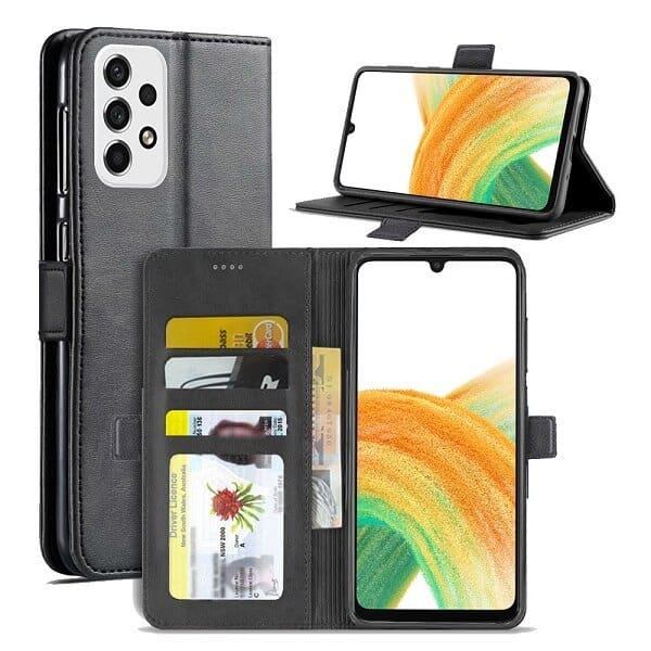 Samsung Galaxy A33 5G SupRShield Wallet Leather Card Holder Flip Protective Shockproof Magnetic Case Cover (Black)