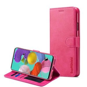 Samsung Galaxy A51 Genuine SupRShield Wallet Leather Flip Stand Magnetic Case Cover (Hot Pink)