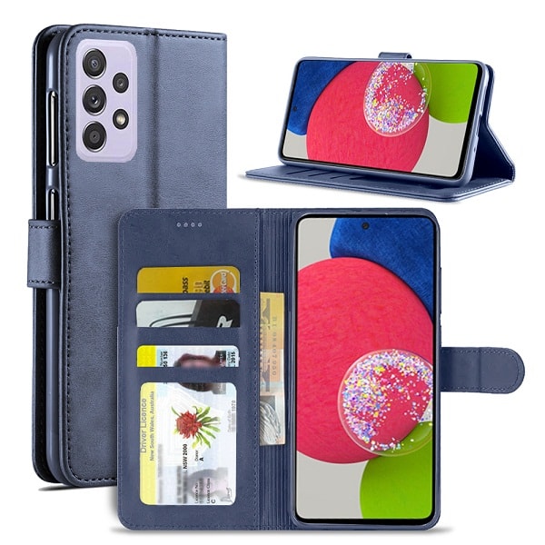 Samsung Galaxy A52s 5G SupRShield Wallet Leather Card Holder Flip Protective Shockproof Magnetic Case Cover (Navy Blue)