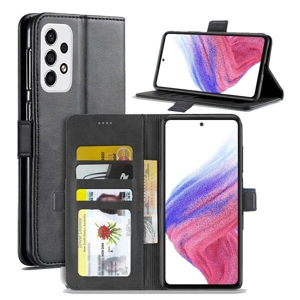 Samsung Galaxy A53 5G SupRShield Wallet Leather Card Holder Flip Protective Shockproof Magnetic Case Cover (Black)