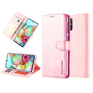 Samsung Galaxy A71 Genuine SupRShield Wallet Leather Flip Stand Magnetic Case Cover (Rose Gold)