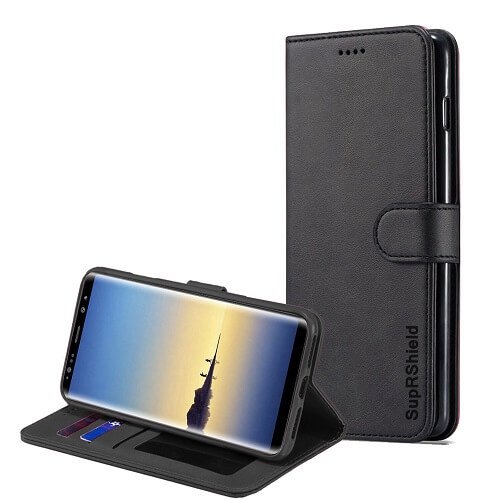 Samsung Galaxy Note 8 SupRShield Wallet Leather Flip Magnetic Case Cover (Black)