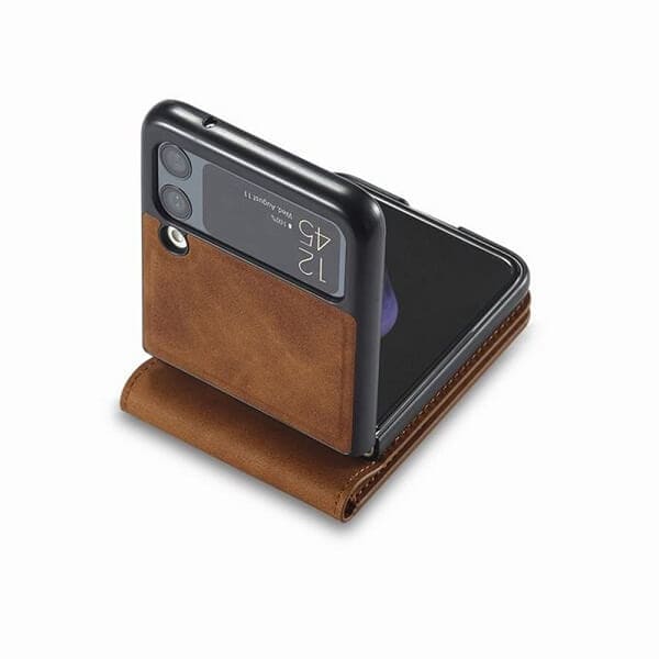 Samsung Galaxy Z Flip 4 Forwenw Wallet Leather Card Holder Flip Protective Shockproof Case Cover (Brown)