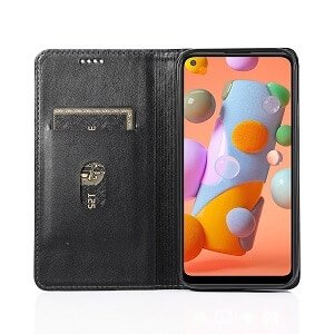 For Samsung Galaxy A11 Luxury Wallet Flip Case Leather Card Slots Cover (Black)