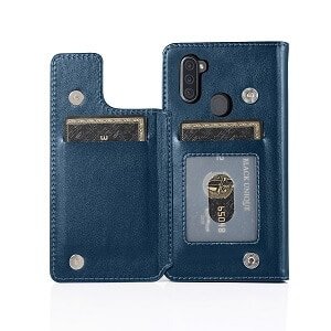 For Samsung Galaxy A11 Luxury Wallet Flip Case Leather Card Slots Cover (Navy Blue)