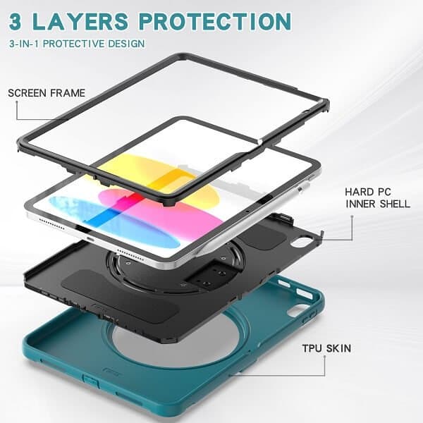 Apple iPad 10th Gen 10.9 inch 2022 Military Grade Rotating Case TPU Shockproof Multi-Layer Protective Kickstand Cover (Blue)