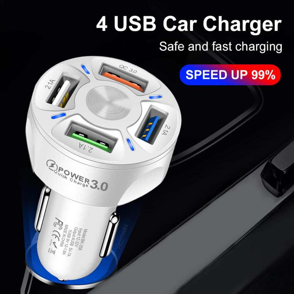 Universal 35W 7A QC3.0 4USB Ports Fast Charging Car Charger With LED Light 12-24V Adapter