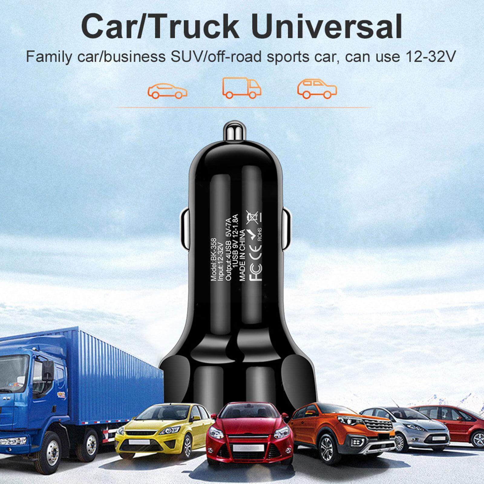 Universal 35W 7A QC3.0 4USB Ports Fast Charging Car Charger With LED Light 12-24V Adapter