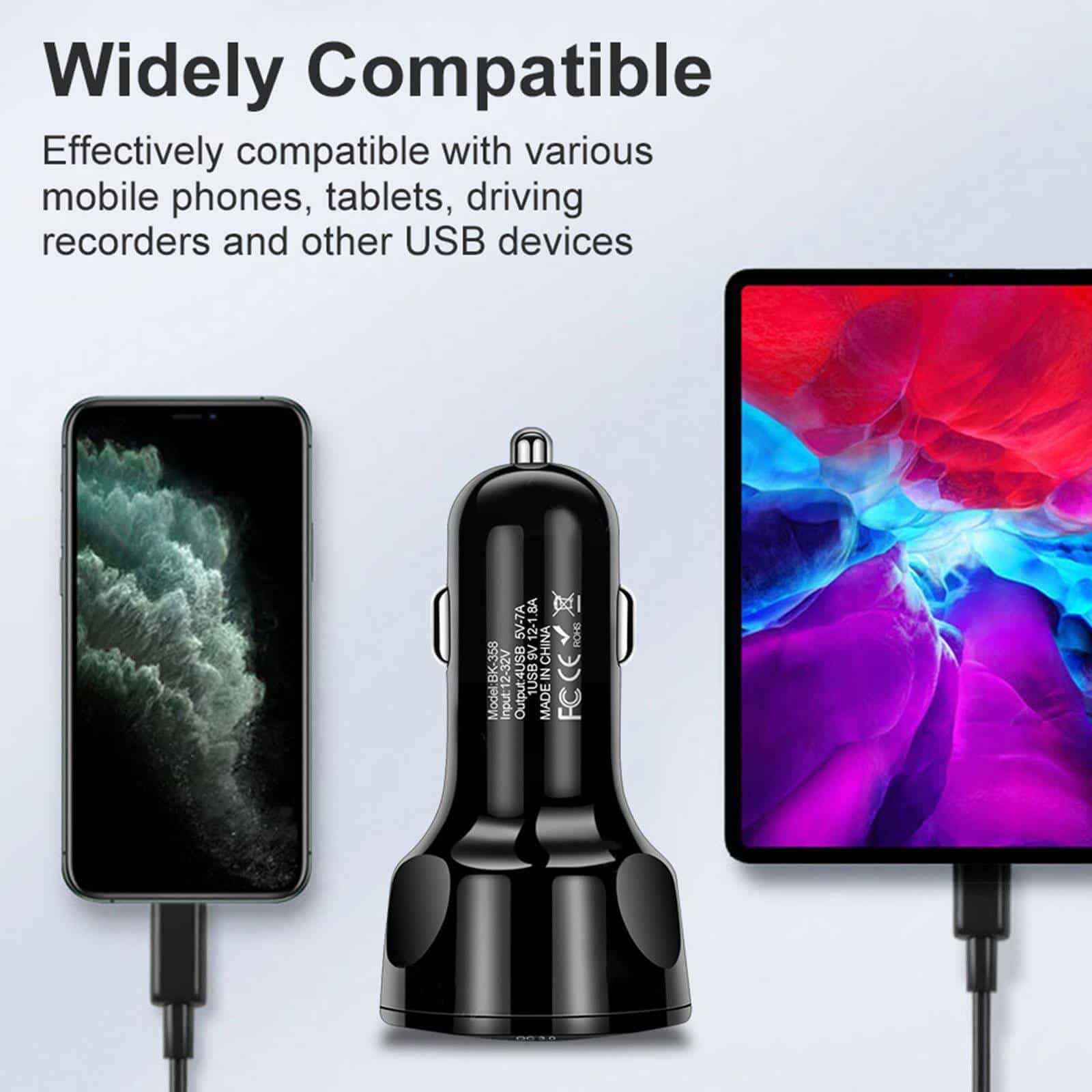 Universal 35W 7A QC3.0 4USB Ports Fast Charging Car Charger With LED Light 12-24V Adapter