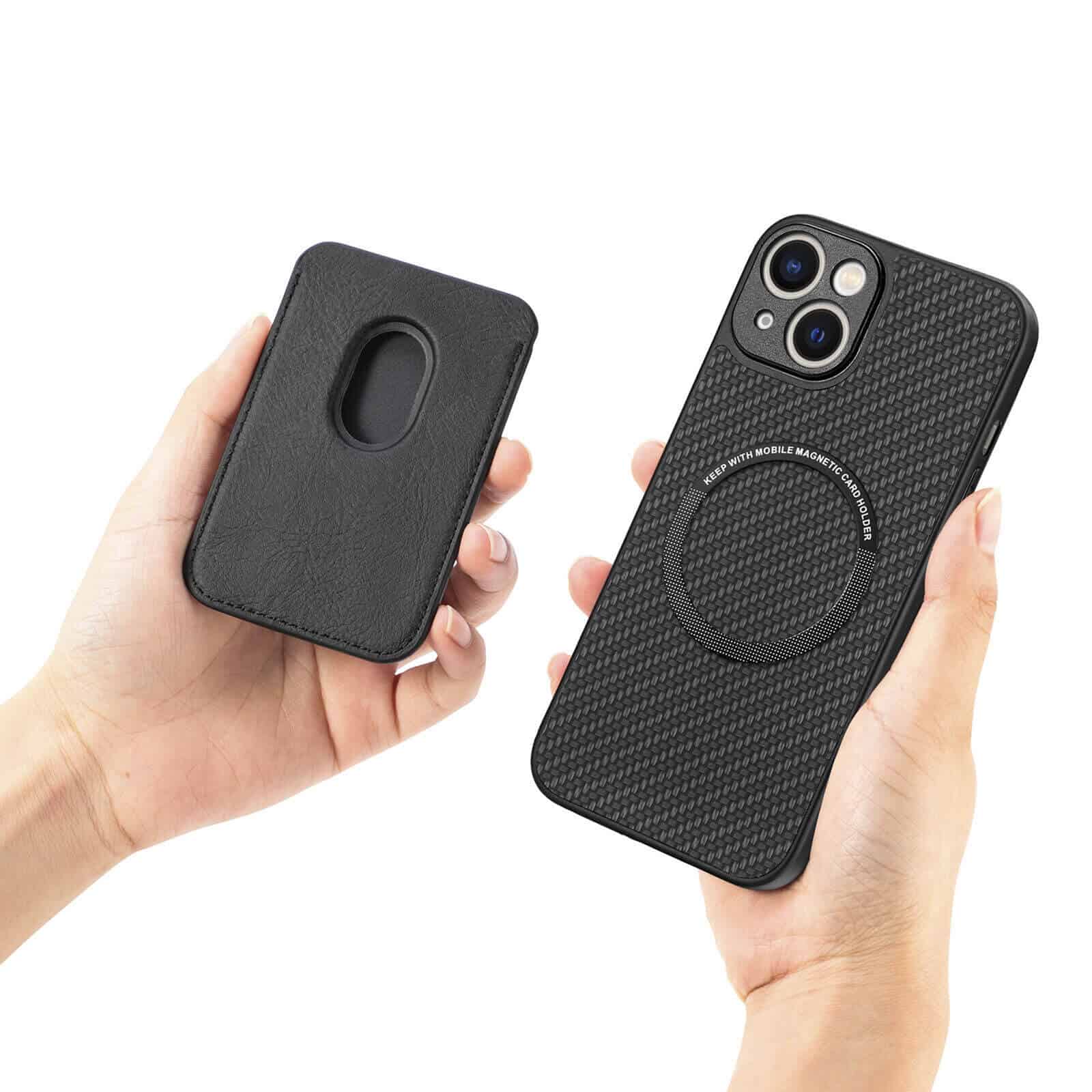 For Apple iPhone 15 MagSafe Card Holder, Carbon Fiber, Detachable Magnetic Wallet Slot Case Cover
