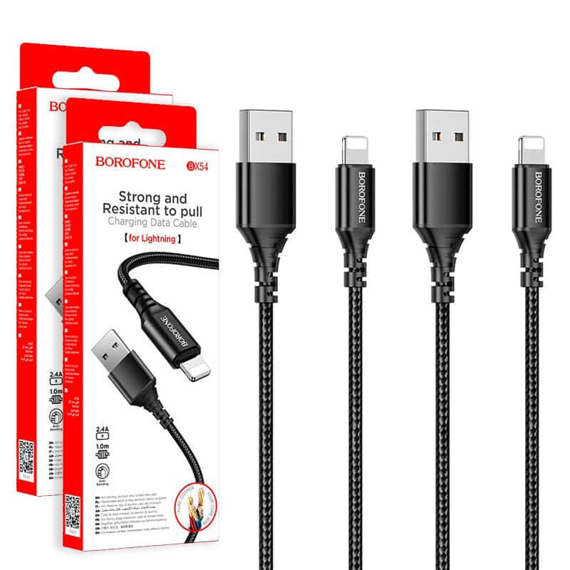 BOROFONE (BX54) 1M Braided USB Lightning Nylon Cable Cord Charger for Apple iPhone 14 13 12 11 Pro XS Max X XS XR 7 8 6 6S Plus iPad iPod