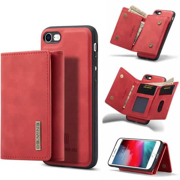 DG.MING Red iPhone 7 /8 Magnetic Trifold Wallet Case