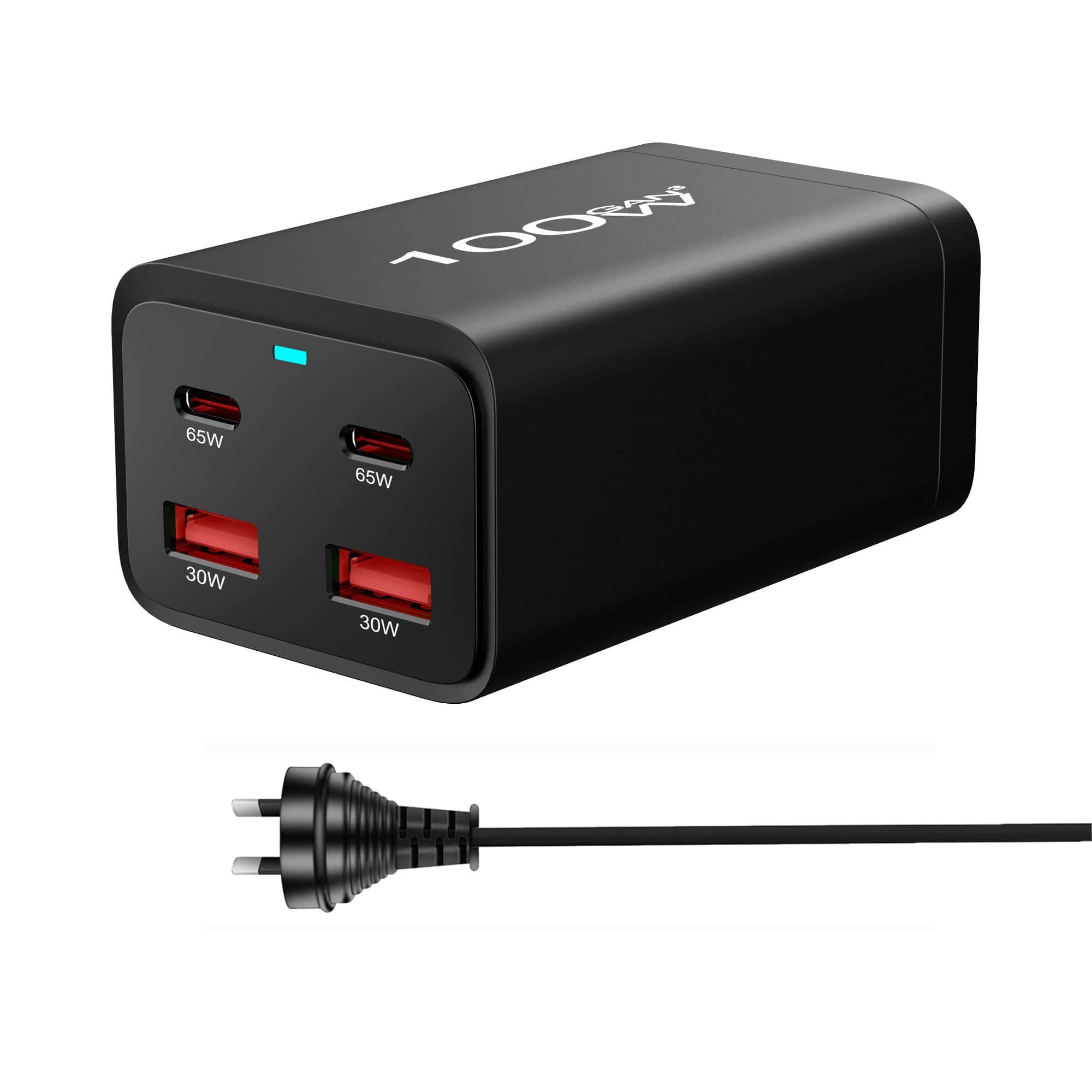 100W GaN Charger 4-Port 2 65W PD USB Type C & 2 30W USB-A QC3.0 Fast Charger Multi Ports Charging Station Charger Dock Power Adapter for MacBook, iPhone, Samsung, Laptop, iPad, Desktop Hub