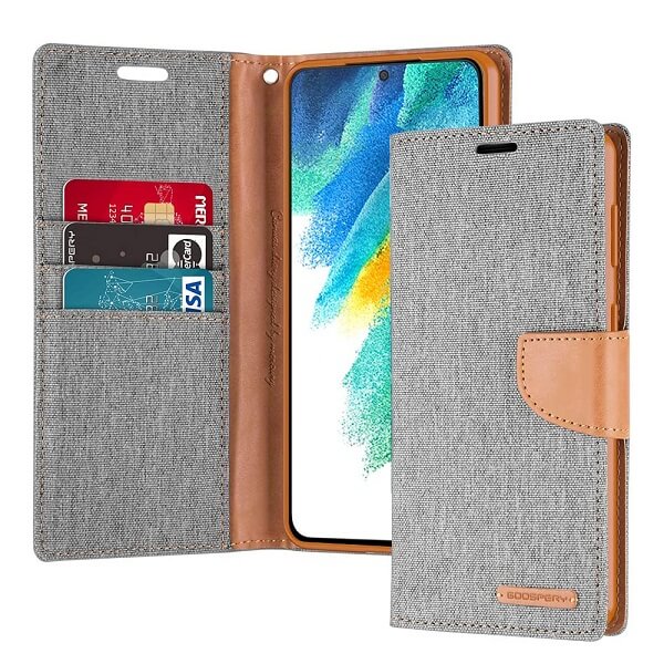 Goospery Canvas Samsung Galaxy S21 | S21 FE | S21+ /S21 Plus | S21 Ultra Wallet Leather Case Denim Stand Flip Fabric Pouch Credit Card Slots Cover